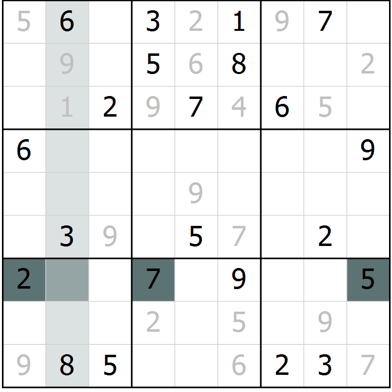 Position des candidats pour la solution de la Gr 3 page 6 du magazine de sudoku Virtuose n° 122