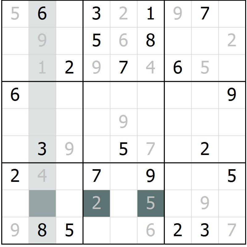 Position des candidats pour la solution de la Gr 3 page 6 du magazine de sudoku Virtuose n° 122