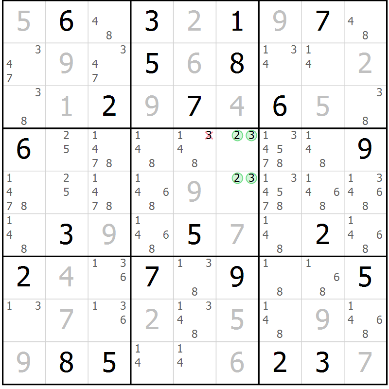 Position des candidats pour la solution de la Gr 3 page 6 du magazine de sudoku Virtuose n° 122