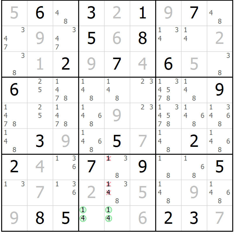 Position des candidats pour la solution de la Gr 3 page 6 du magazine de sudoku Virtuose n° 122