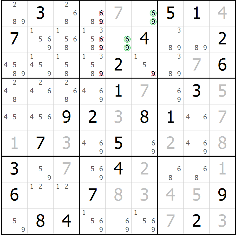 Position des candidats pour la solution de la Gr 30 page 33 du magazine de sudoku Virtuose n° 122