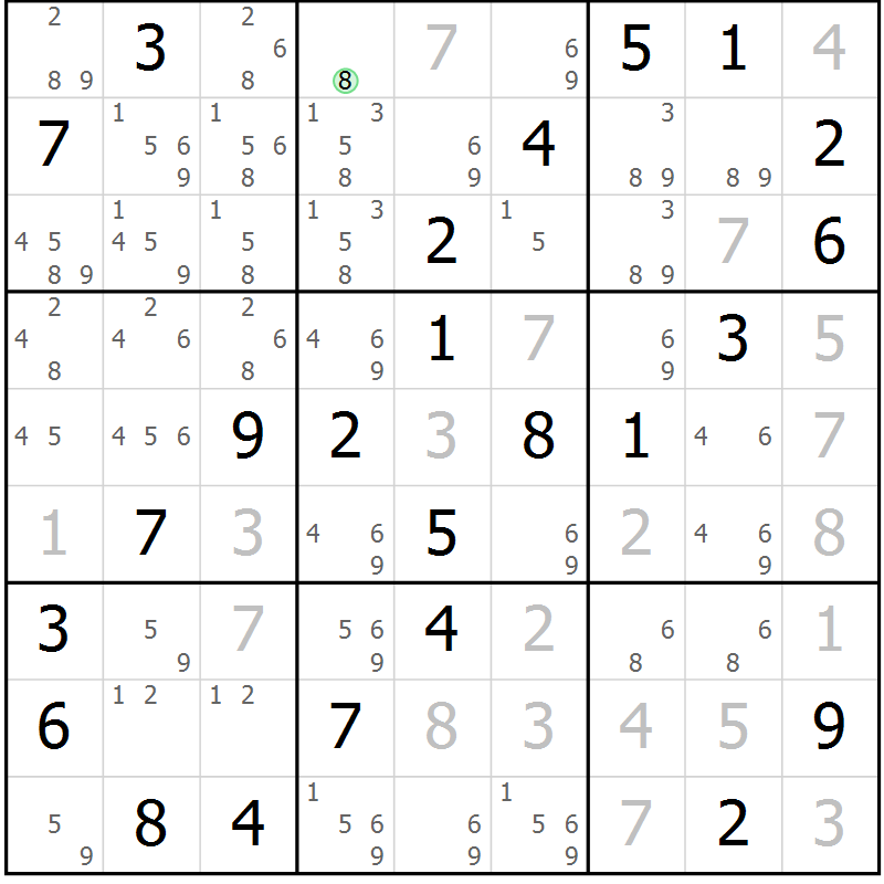 Position des candidats pour la solution de la Gr 30 page 33 du magazine de sudoku Virtuose n° 122
