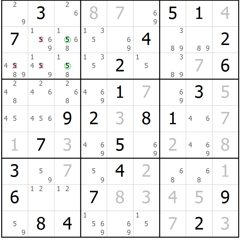 Position des candidats pour la solution de la Gr 30 page 33 du magazine de sudoku Virtuose n° 122