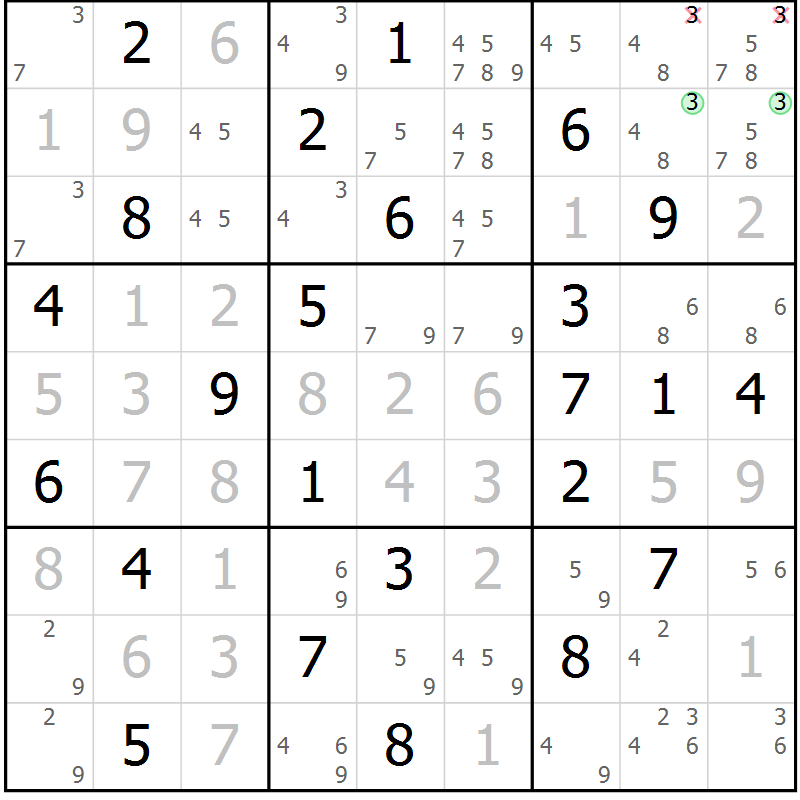 Position des candidats pour la solution de la Gr 31 page 34 du magazine de sudoku Virtuose n° 122