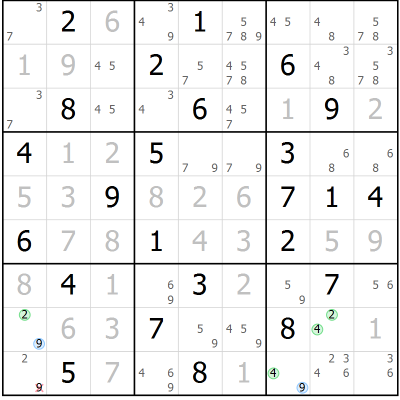 Position des candidats pour la solution de la Gr 31 page 34 du magazine de sudoku Virtuose n° 122