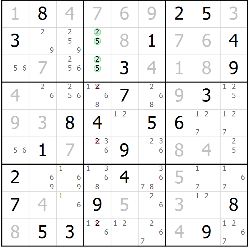 Position des candidats pour la solution de la Gr 32 page 35 du magazine de sudoku Virtuose n° 122