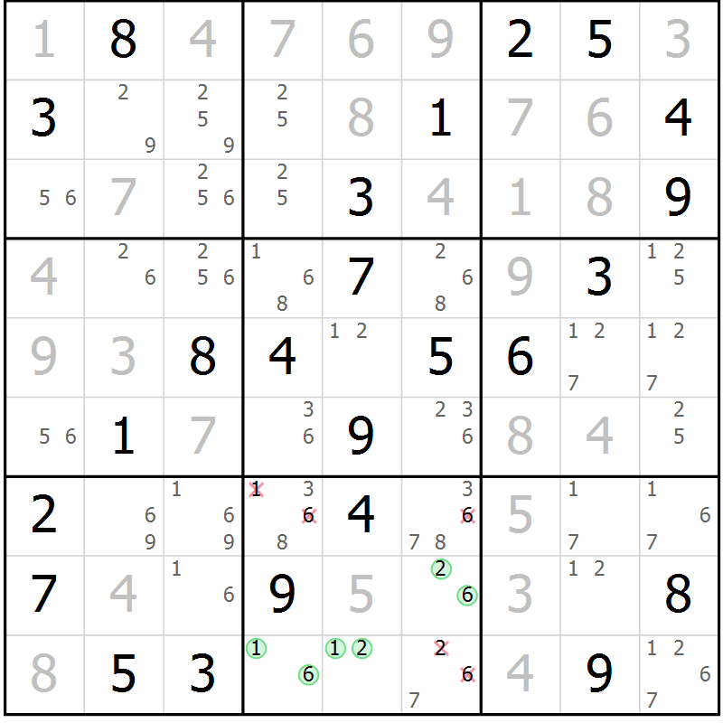 Position des candidats pour la solution de la Gr 32 page 35 du magazine de sudoku Virtuose n° 122