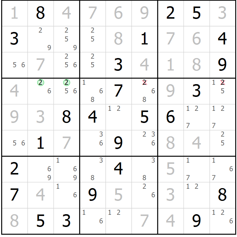 Position des candidats pour la solution de la Gr 32 page 35 du magazine de sudoku Virtuose n° 122