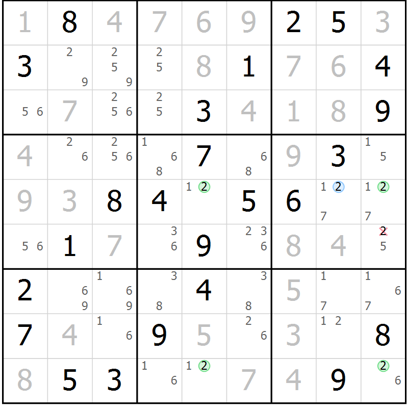Position des candidats pour la solution de la Gr 32 page 35 du magazine de sudoku Virtuose n° 122