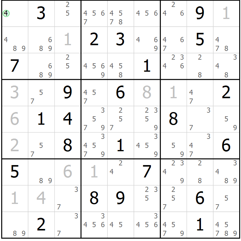 Position des candidats pour la solution de la Gr 33 page 36 du magazine de sudoku Virtuose n° 122