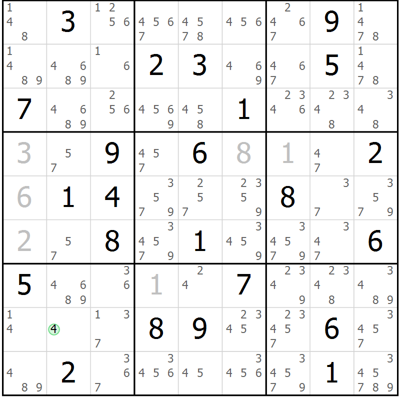 Position des candidats pour la solution de la Gr 33 page 36 du magazine de sudoku Virtuose n° 122