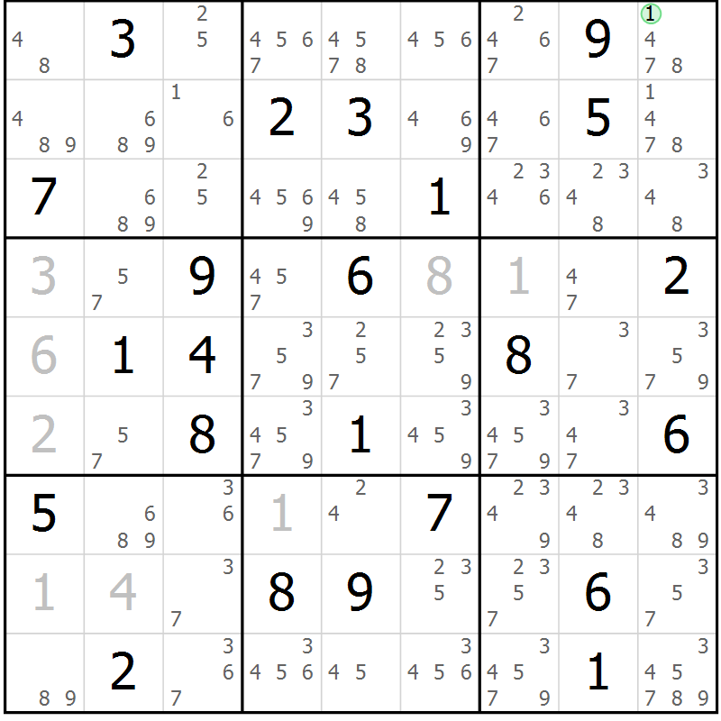 Position des candidats pour la solution de la Gr 33 page 36 du magazine de sudoku Virtuose n° 122