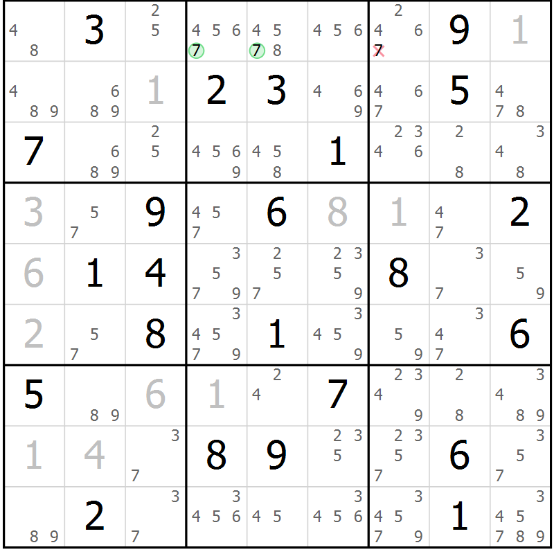 Position des candidats pour la solution de la Gr 33 page 36 du magazine de sudoku Virtuose n° 122