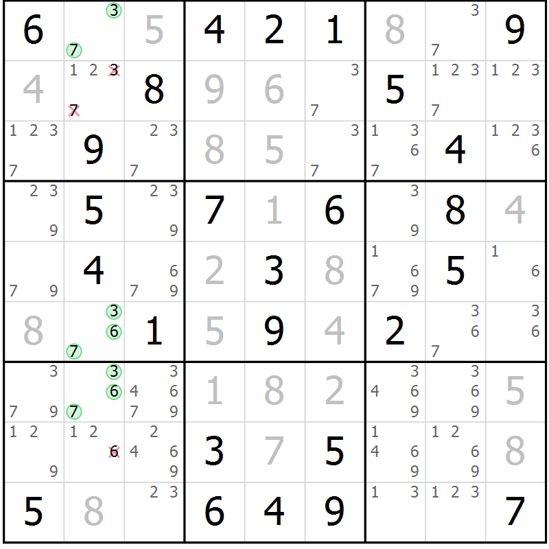Position des candidats pour la solution de la Gr 34 page 37 du magazine de sudoku Virtuose n° 122