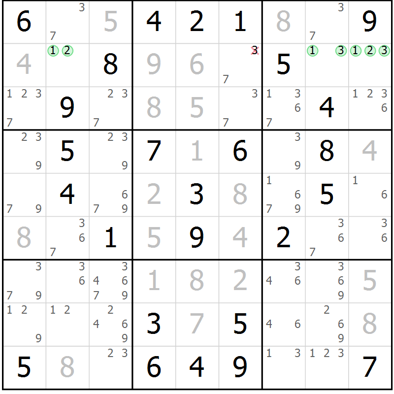 Position des candidats pour la solution de la Gr 34 page 37 du magazine de sudoku Virtuose n° 122