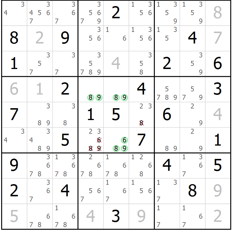 Position des candidats pour la solution de la Gr 35 page 38 du magazine de sudoku Virtuose n° 122