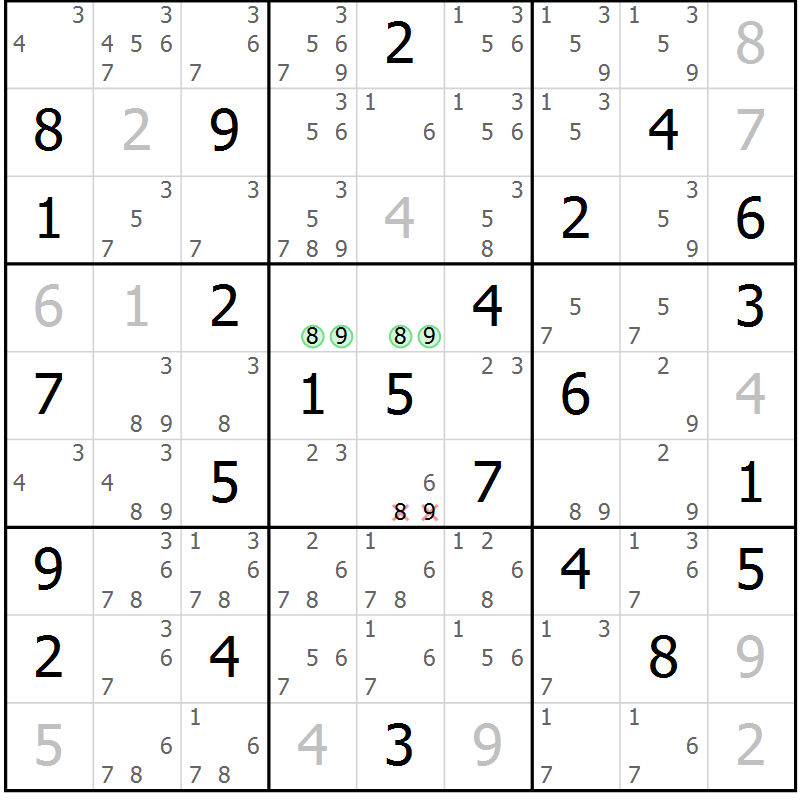 Position des candidats pour la solution de la Gr 35 page 38 du magazine de sudoku Virtuose n° 122