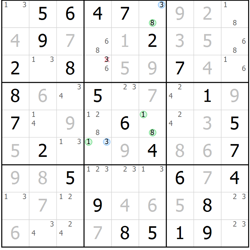 Position des candidats pour la solution de la Gr 36 page 39 du magazine de sudoku Virtuose n° 122