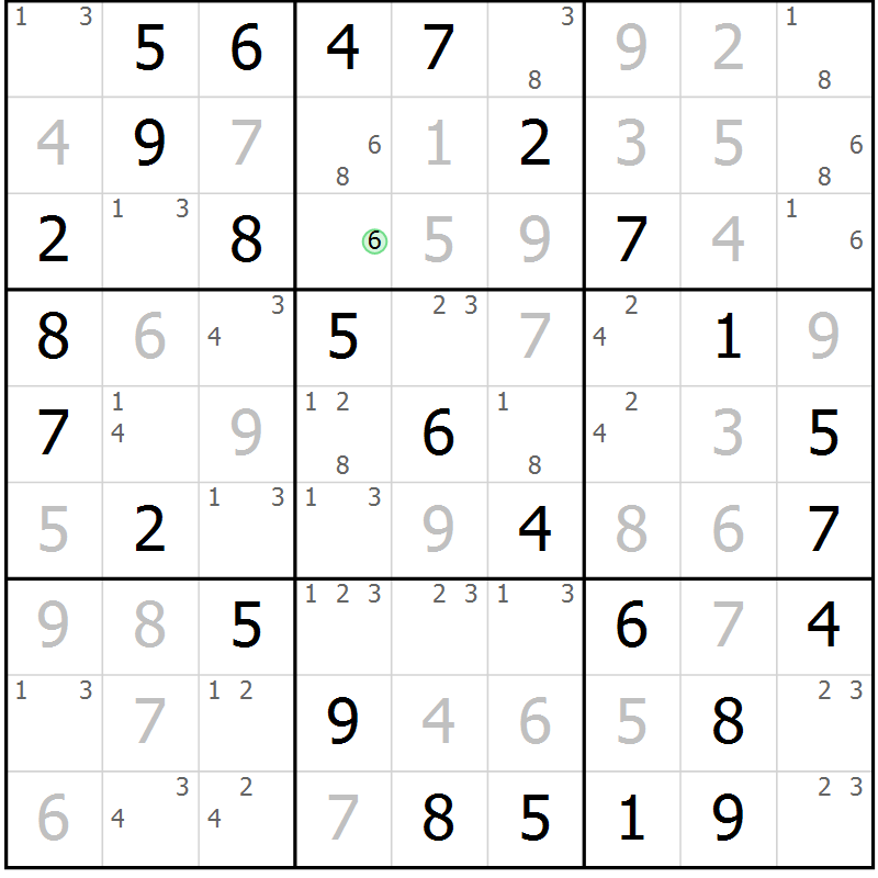Position des candidats pour la solution de la Gr 36 page 39 du magazine de sudoku Virtuose n° 122