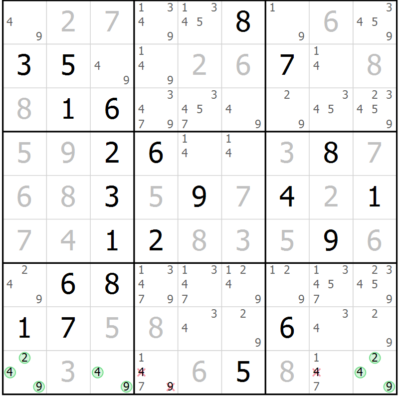 Position des candidats pour la solution de la Gr 37 page 40 du magazine de sudoku Virtuose n° 122