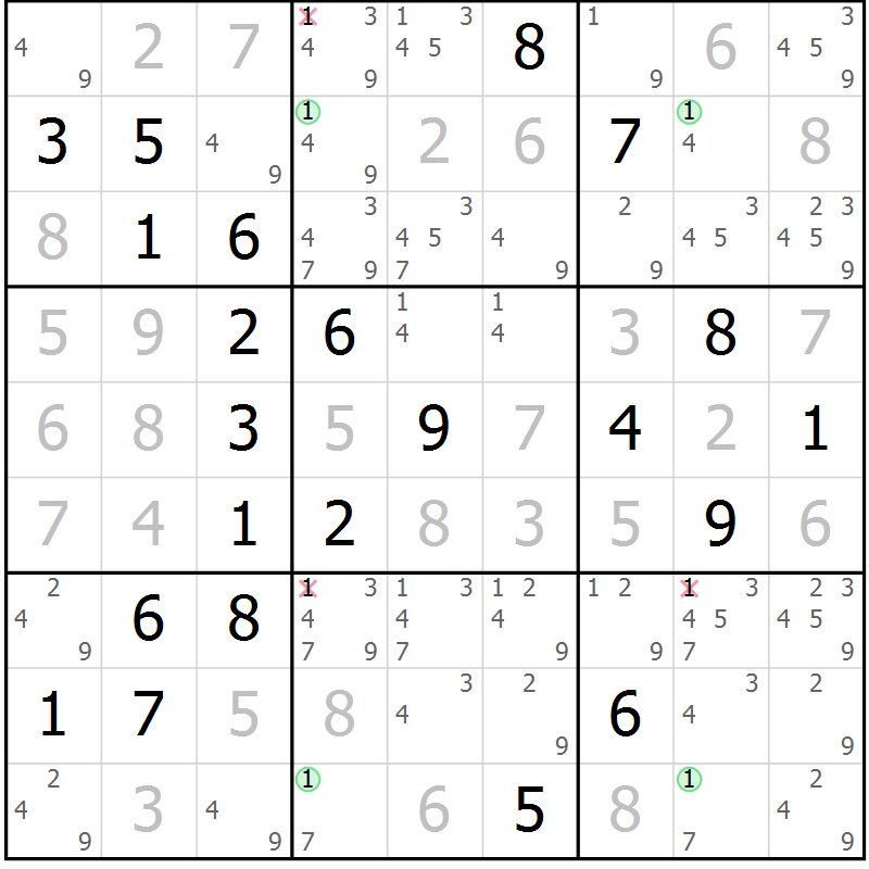 Position des candidats pour la solution de la Gr 37 page 40 du magazine de sudoku Virtuose n° 122