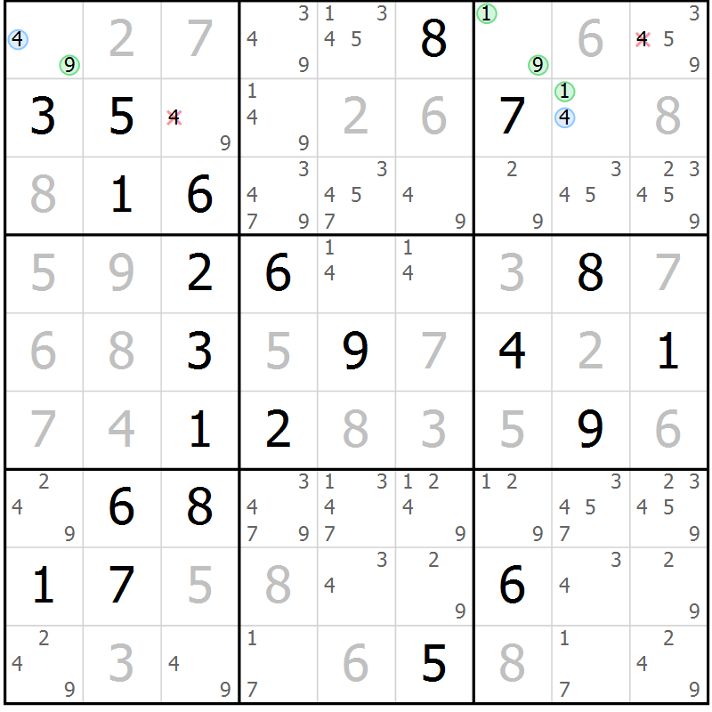 Position des candidats pour la solution de la Gr 37 page 40 du magazine de sudoku Virtuose n° 122