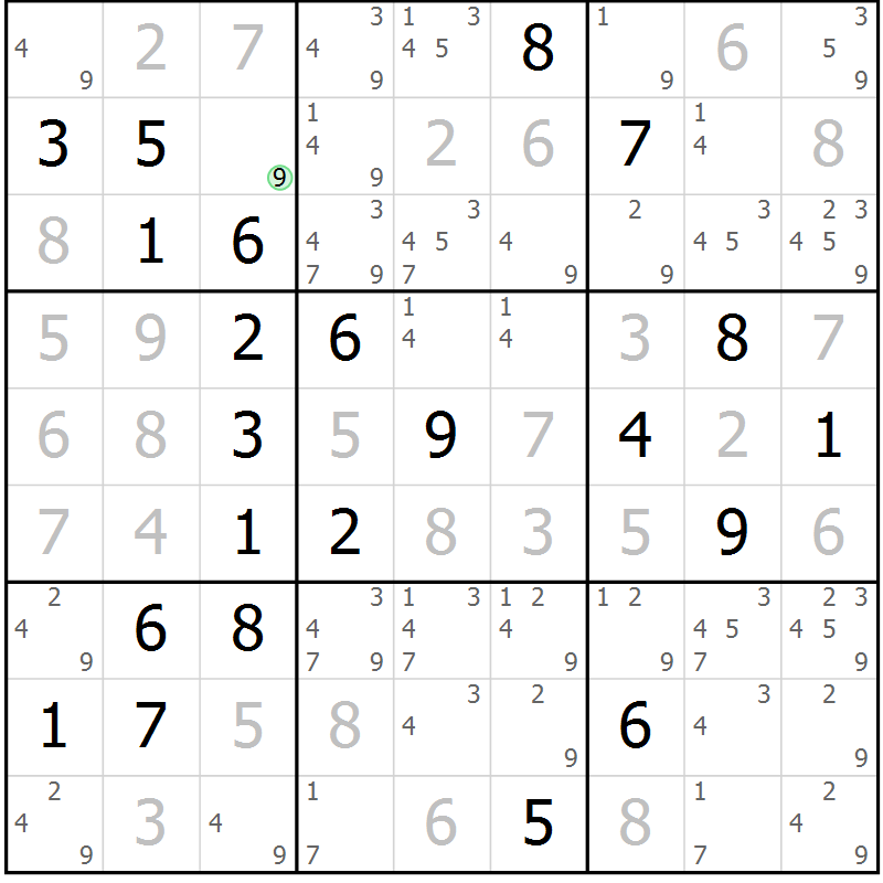Position des candidats pour la solution de la Gr 37 page 40 du magazine de sudoku Virtuose n° 122