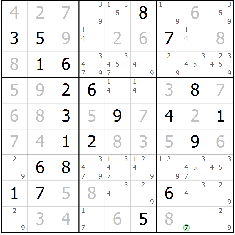 Position des candidats pour la solution de la Gr 37 page 40 du magazine de sudoku Virtuose n° 122