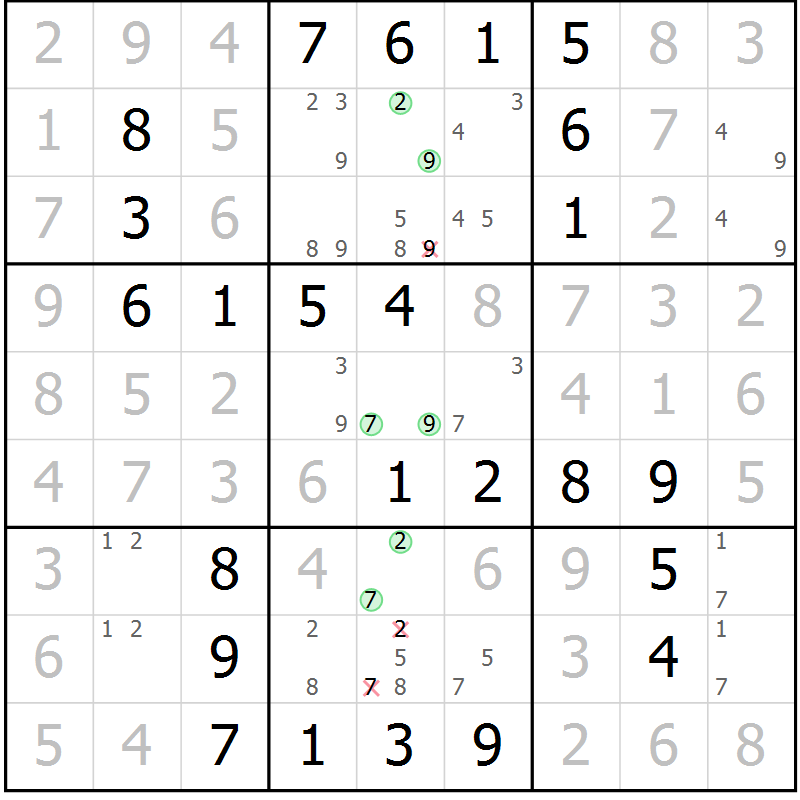 Position des candidats pour la solution de la Gr 38 page 41 du magazine de sudoku Virtuose n° 122