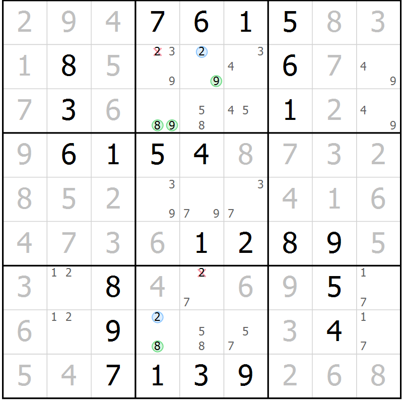 Position des candidats pour la solution de la Gr 38 page 41 du magazine de sudoku Virtuose n° 122