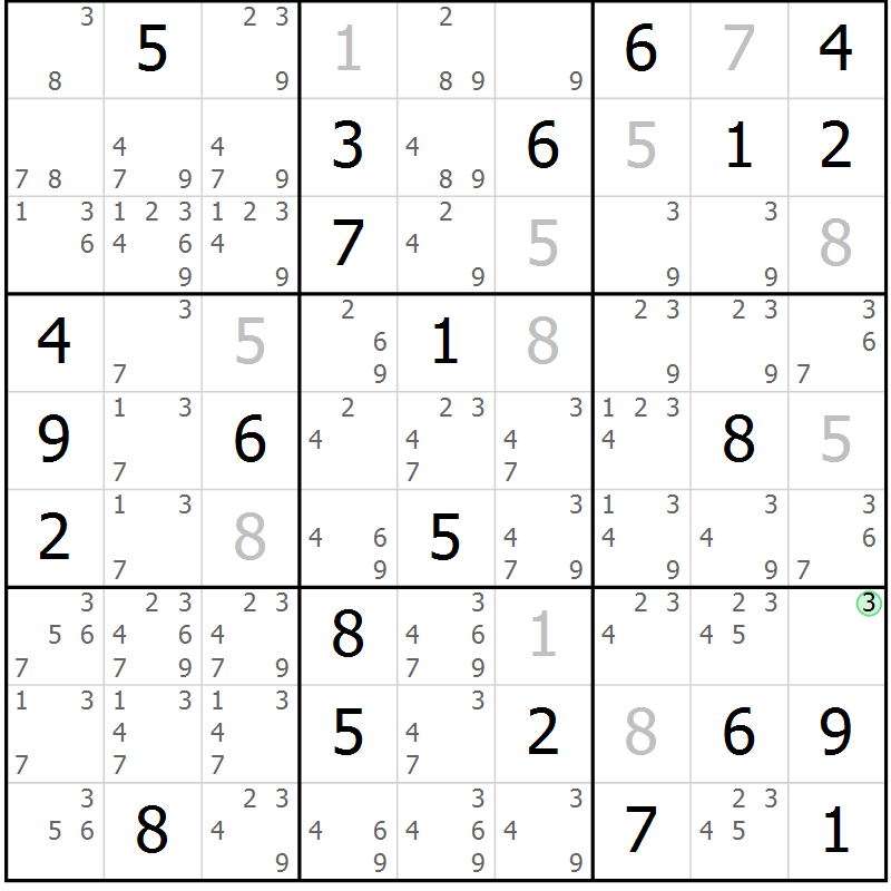 Position des candidats pour la solution de la Gr 39 page 42 du magazine de sudoku Virtuose n° 122