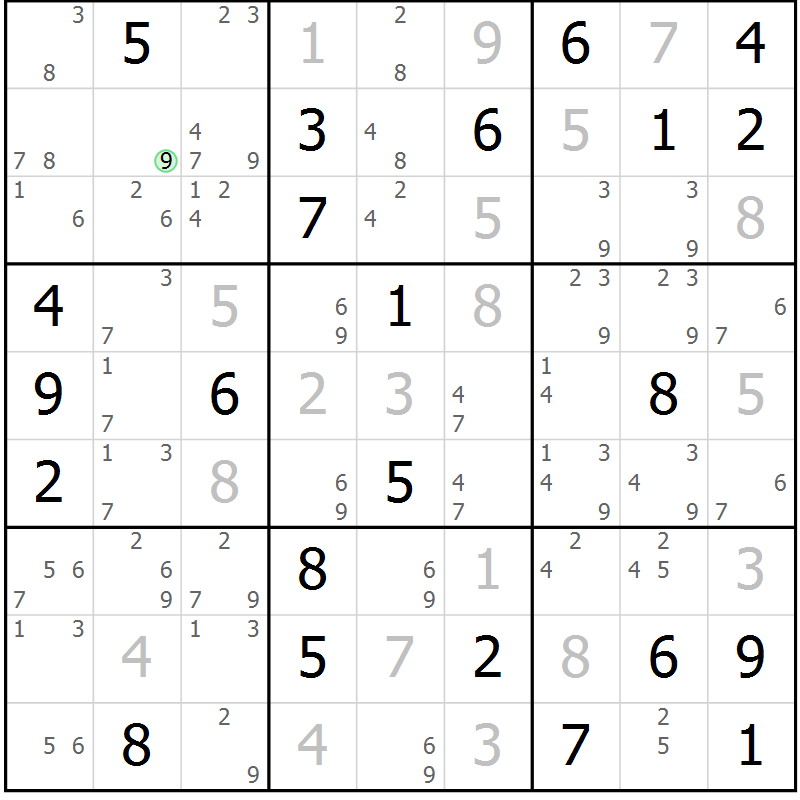 Position des candidats pour la solution de la Gr 39 page 42 du magazine de sudoku Virtuose n° 122