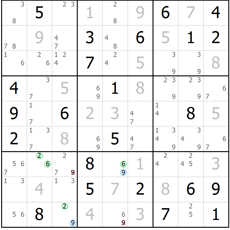 Position des candidats pour la solution de la Gr 39 page 42 du magazine de sudoku Virtuose n° 122