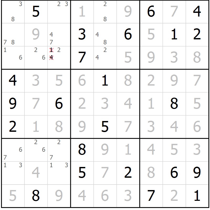 Position des candidats pour la solution de la Gr 39 page 42 du magazine de sudoku Virtuose n° 122