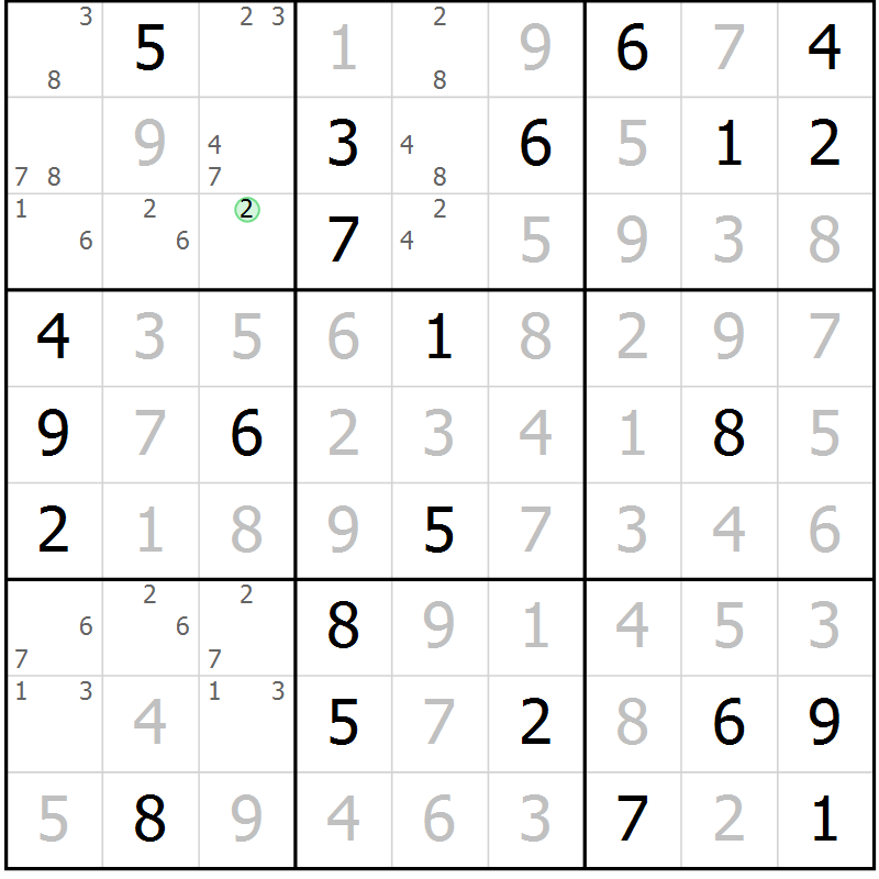 Position des candidats pour la solution de la Gr 39 page 42 du magazine de sudoku Virtuose n° 122