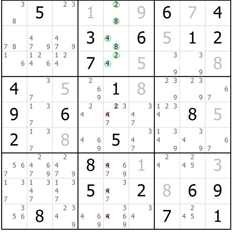 Position des candidats pour la solution de la Gr 39 page 42 du magazine de sudoku Virtuose n° 122