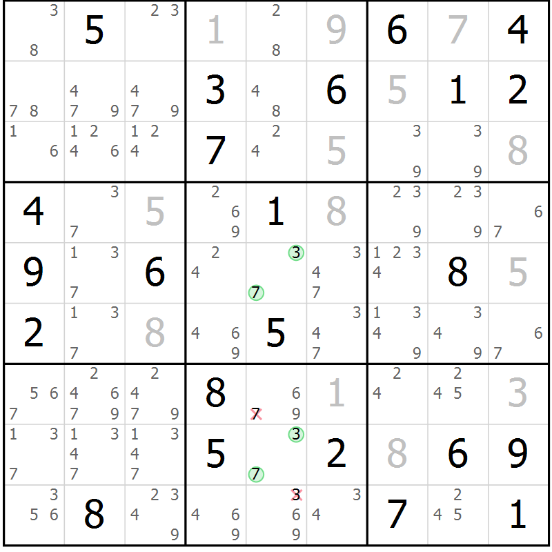 Position des candidats pour la solution de la Gr 39 page 42 du magazine de sudoku Virtuose n° 122