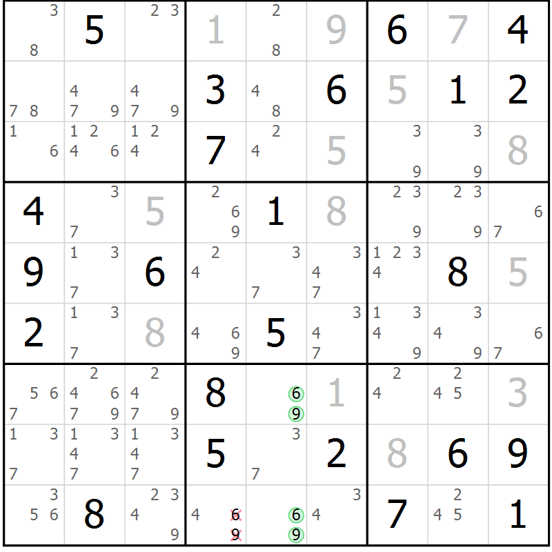 Position des candidats pour la solution de la Gr 39 page 42 du magazine de sudoku Virtuose n° 122