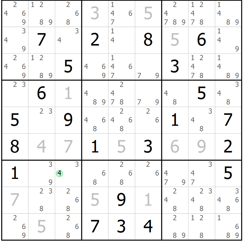 Position des candidats pour la solution de la Gr 4 page 7 du magazine de sudoku Virtuose n° 122