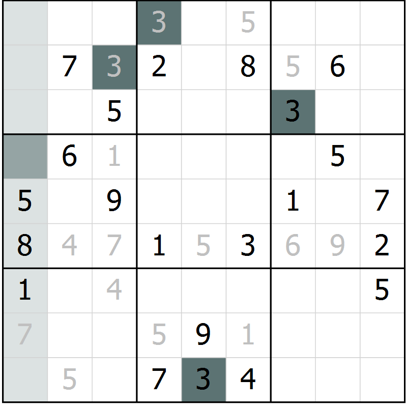 Position des candidats pour la solution de la Gr 4 page 7 du magazine de sudoku Virtuose n° 122
