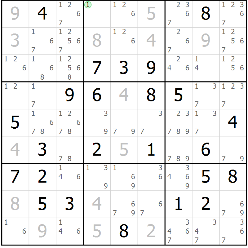 Position des candidats pour la solution de la Gr 40 page 43 du magazine de sudoku Virtuose n° 122