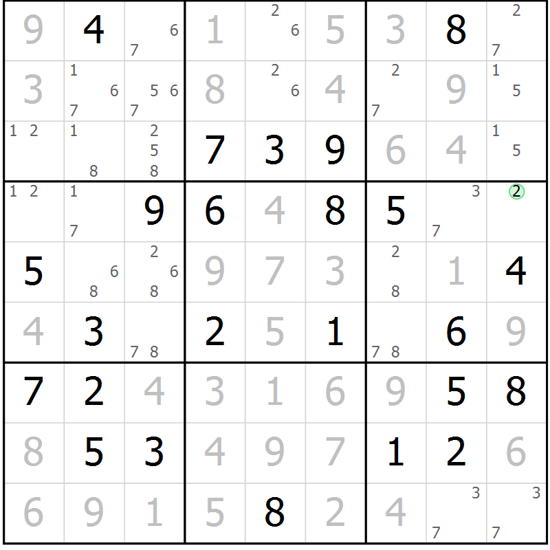 Position des candidats pour la solution de la Gr 40 page 43 du magazine de sudoku Virtuose n° 122