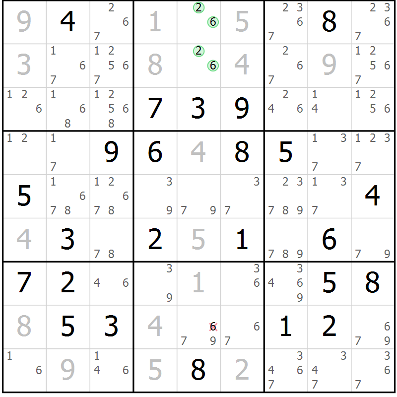 Position des candidats pour la solution de la Gr 40 page 43 du magazine de sudoku Virtuose n° 122