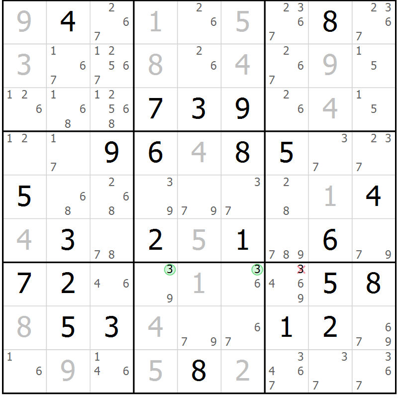 Position des candidats pour la solution de la Gr 40 page 43 du magazine de sudoku Virtuose n° 122