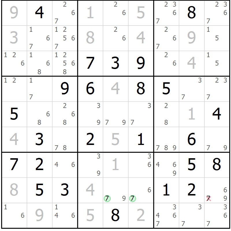 Position des candidats pour la solution de la Gr 40 page 43 du magazine de sudoku Virtuose n° 122
