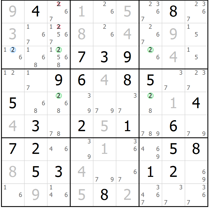 Position des candidats pour la solution de la Gr 40 page 43 du magazine de sudoku Virtuose n° 122