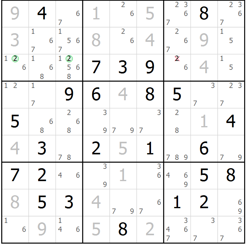 Position des candidats pour la solution de la Gr 40 page 43 du magazine de sudoku Virtuose n° 122