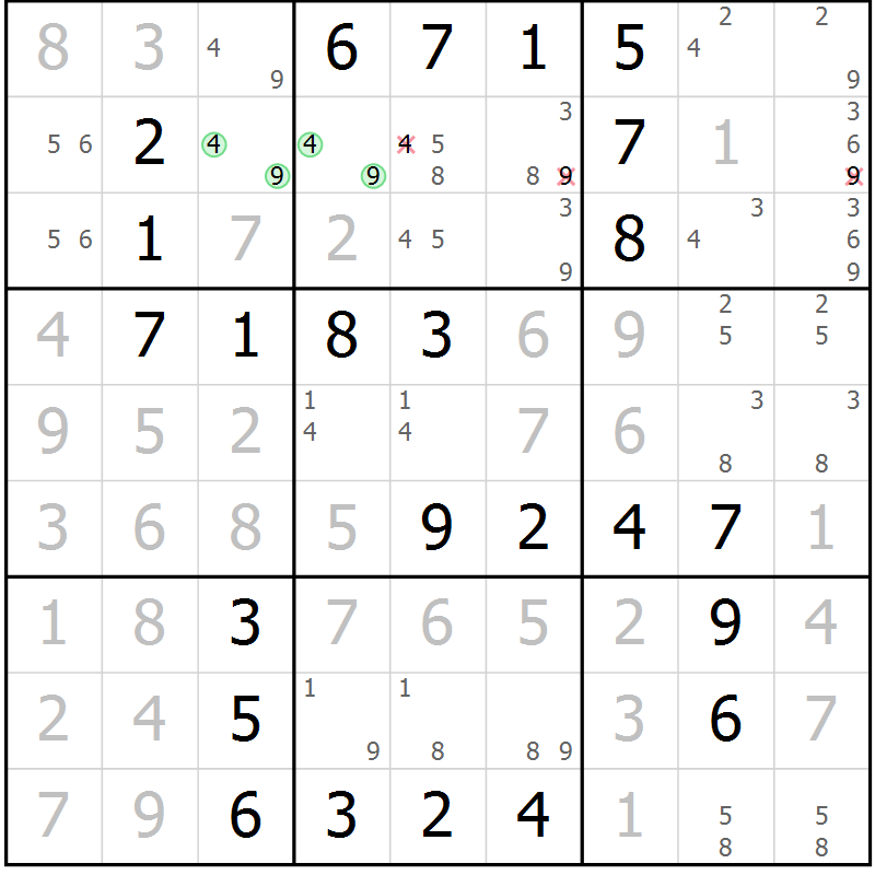 Position des candidats pour la solution de la Gr 41 page 44 du magazine de sudoku Virtuose n° 122