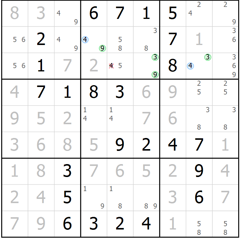 Position des candidats pour la solution de la Gr 41 page 44 du magazine de sudoku Virtuose n° 122