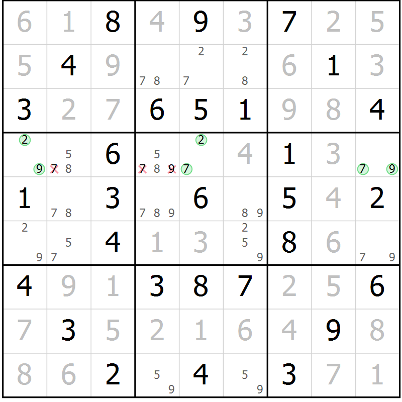 Position des candidats pour la solution de la Gr 42 page 45 du magazine de sudoku Virtuose n° 122